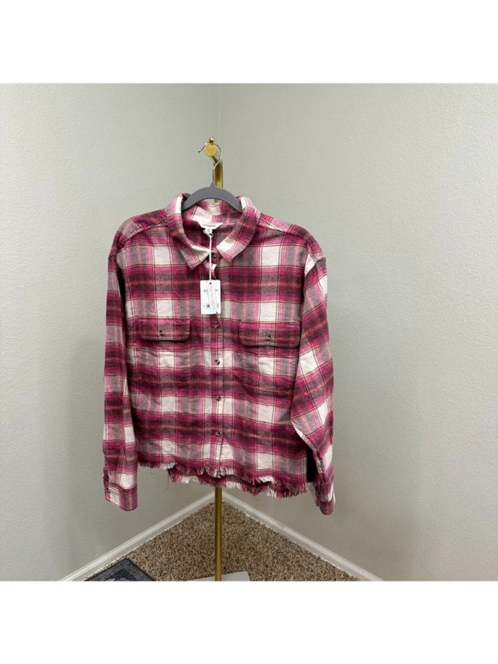 Lucky Brand Raw Hem Plaid Cropped Button Up Flannel Shirt Womens Size XL NEW